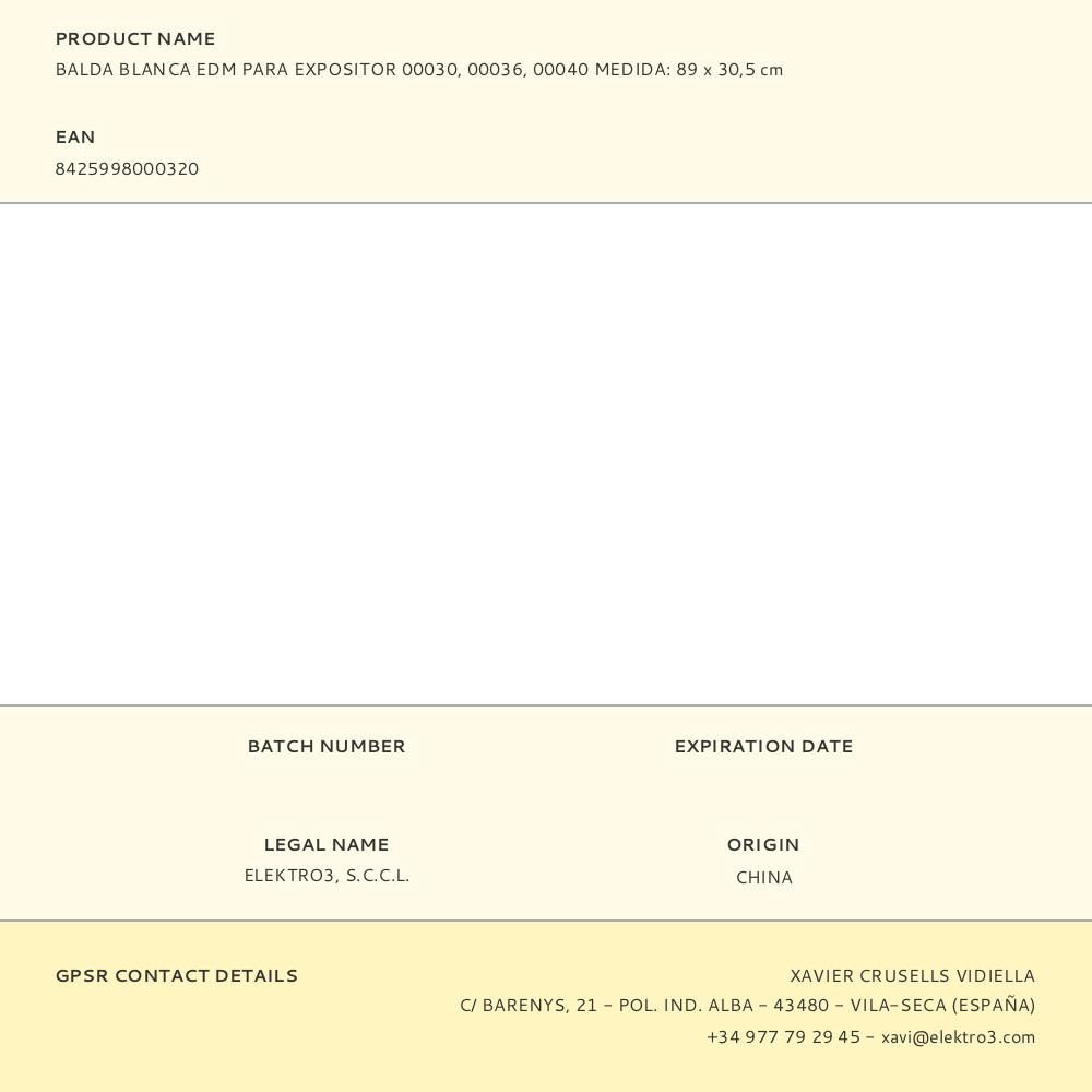 BALDA BLANCA EDM PARA EXPOSITOR 00030, 00036, 00040 MEDIDA: 89 x 30,5 cm gallery 1