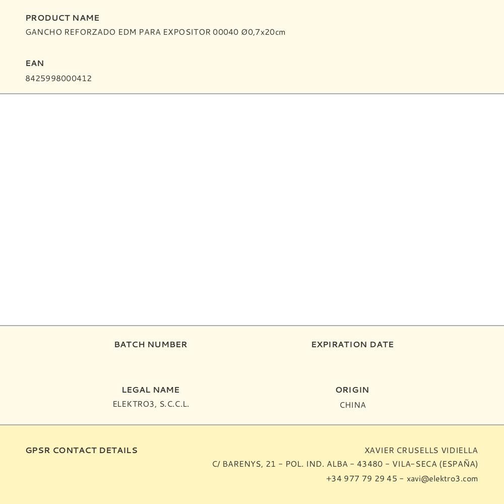 GANCHO REFORZADO EDM PARA EXPOSITOR 00040 Ø0,7x20cm gallery 0