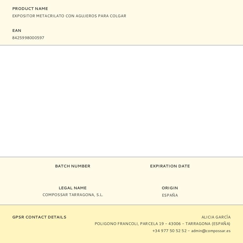 EXPOSITOR METACRILATO CON AGUJEROS PARA COLGAR gallery 2