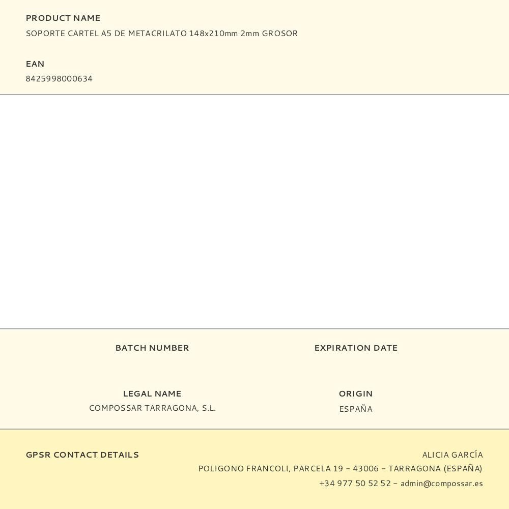 SOPORTE CARTEL A5 DE METACRILATO TRANSPARENTE GROSOR 2 mm, 148 x 210 mm gallery 6