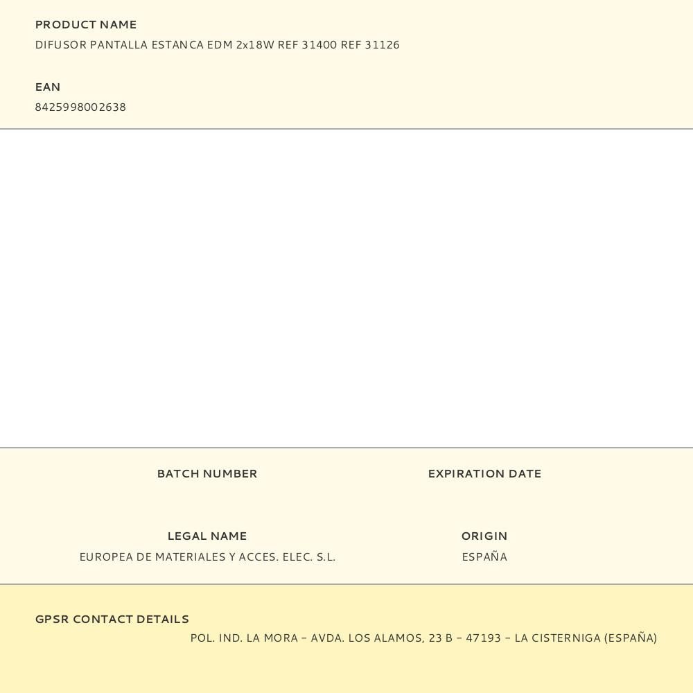 DIFUSOR PANTALLA ESTANCA EDM 2x18W REF 31400 REF 31126 gallery 0