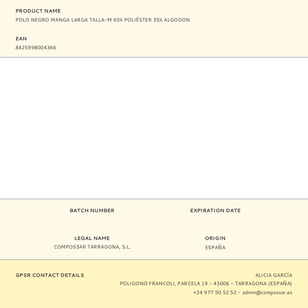 POLO NEGRO MANGA LARGA TALLA-M 65% POLIÉSTER 35% ALGODON gallery 0