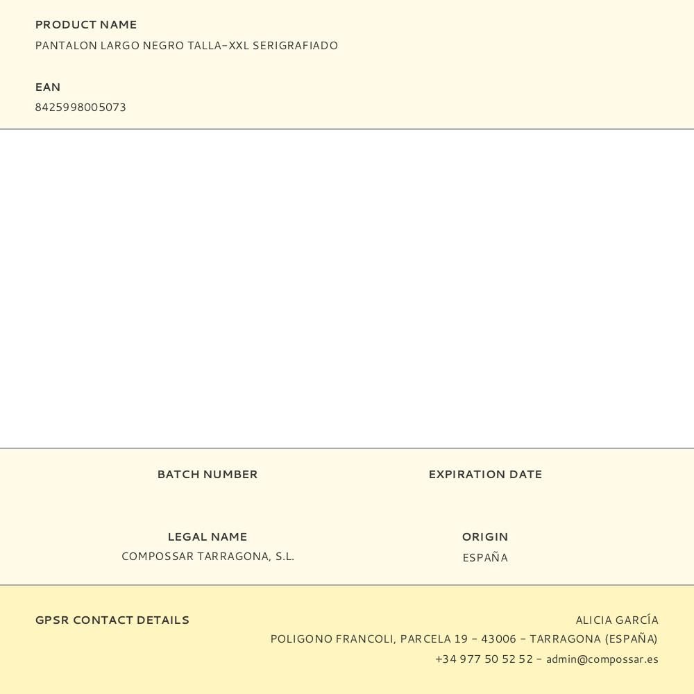 PANTALON LARGO NEGRO TALLA-XXL SERIGRAFIADO gallery 0