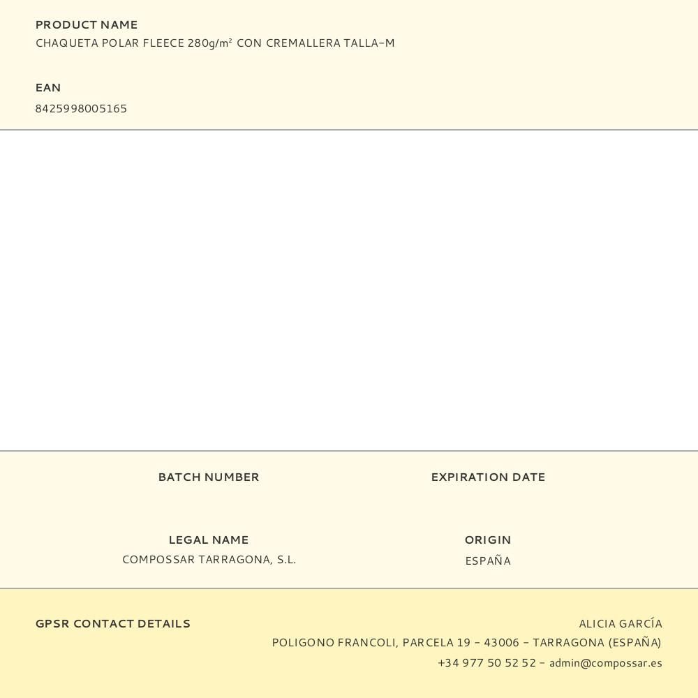 CHAQUETA POLAR FLEECE 280g/m² CON CREMALLERA TALLA-M gallery 0