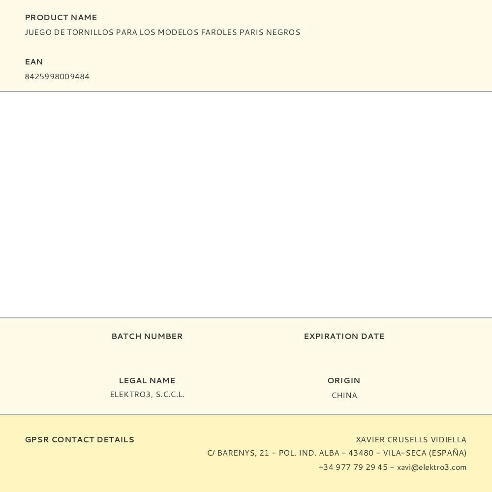 JUEGO DE TORNILLOS PARA LOS MODELOS FAROLES PARIS NEGROS gallery 0