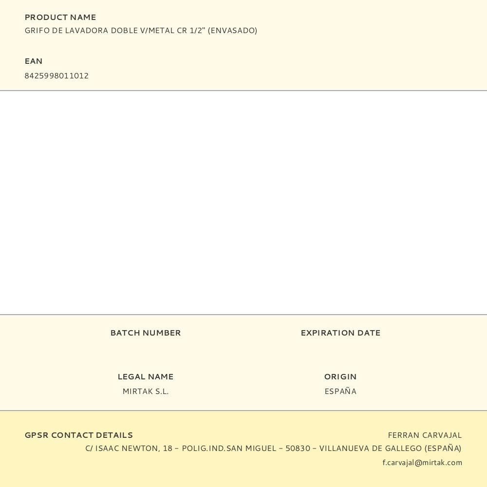 GRIFO DE LAVADORA DOBLE V/METAL CR 1/2" (ENVASADO) gallery 0