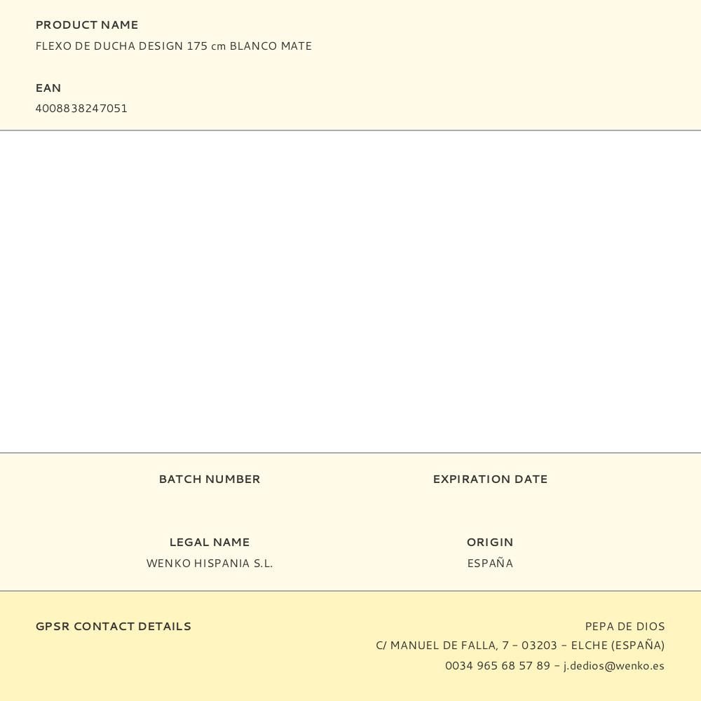 FLEXO DE DUCHA DESIGN 175 cm BLANCO MATE gallery 0