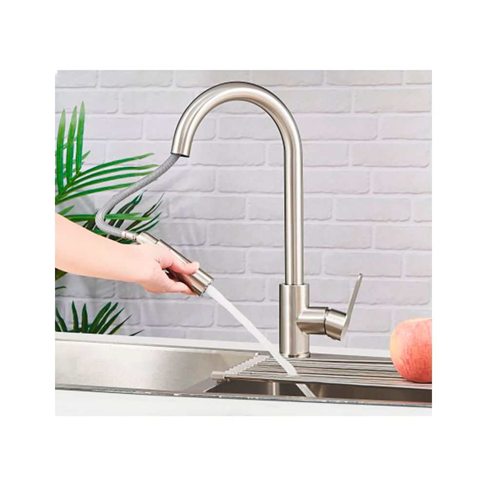 GRIFO MONOMANDO DE COCINA CAÑO ALTO EXTRAÍBLE PLATEADO MATE SERIE MIÑO gallery 2