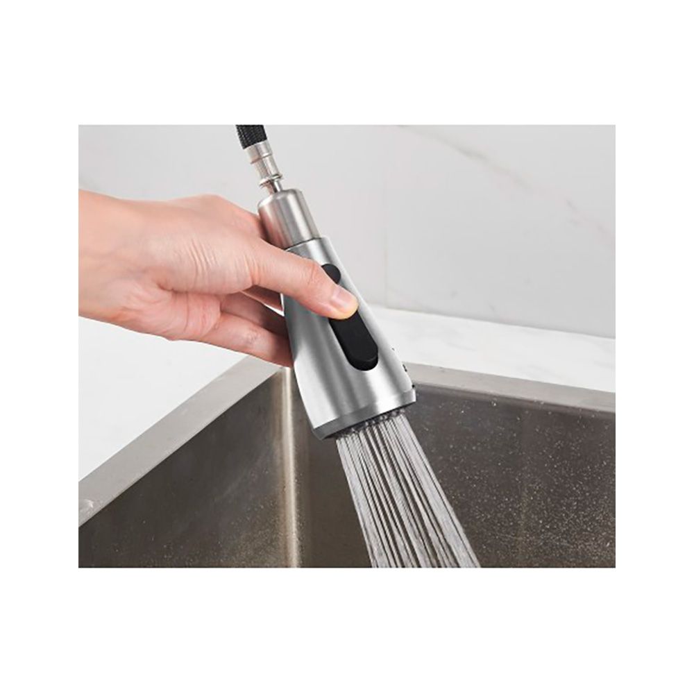 GRIFO MONOMANDO DE COCINA CAÑO ALTO PLATEADO CEPILLADO SERIE TRAZO gallery 1