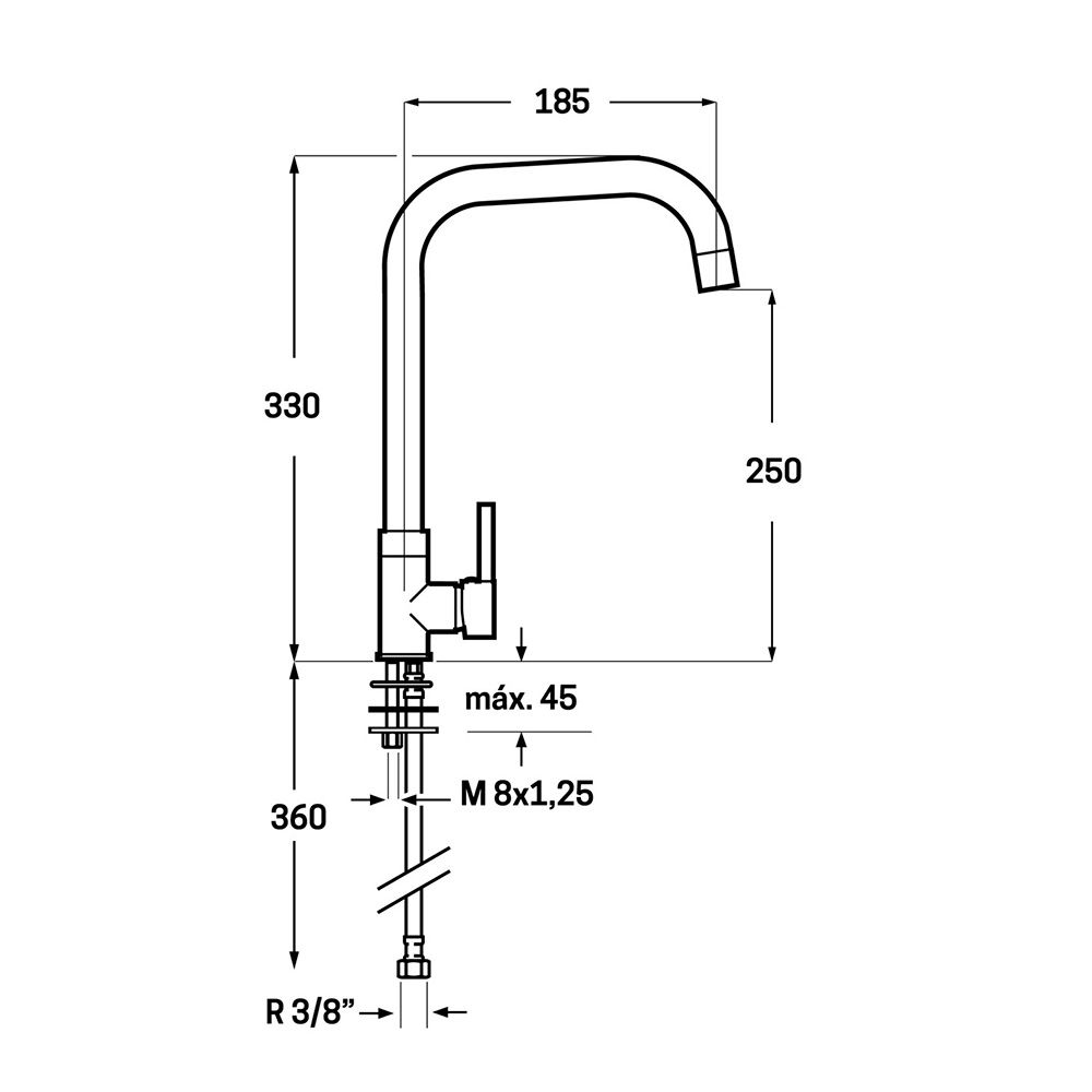 GRIFO MONOMANDO DE COCINA CAÑO ALTO PLATEADO BRILLO SERIE ZETA gallery 0