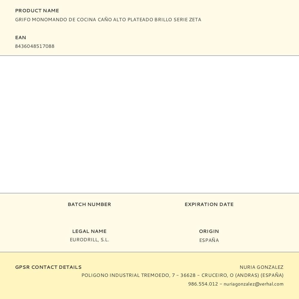 GRIFO MONOMANDO DE COCINA CAÑO ALTO PLATEADO BRILLO SERIE ZETA gallery 1