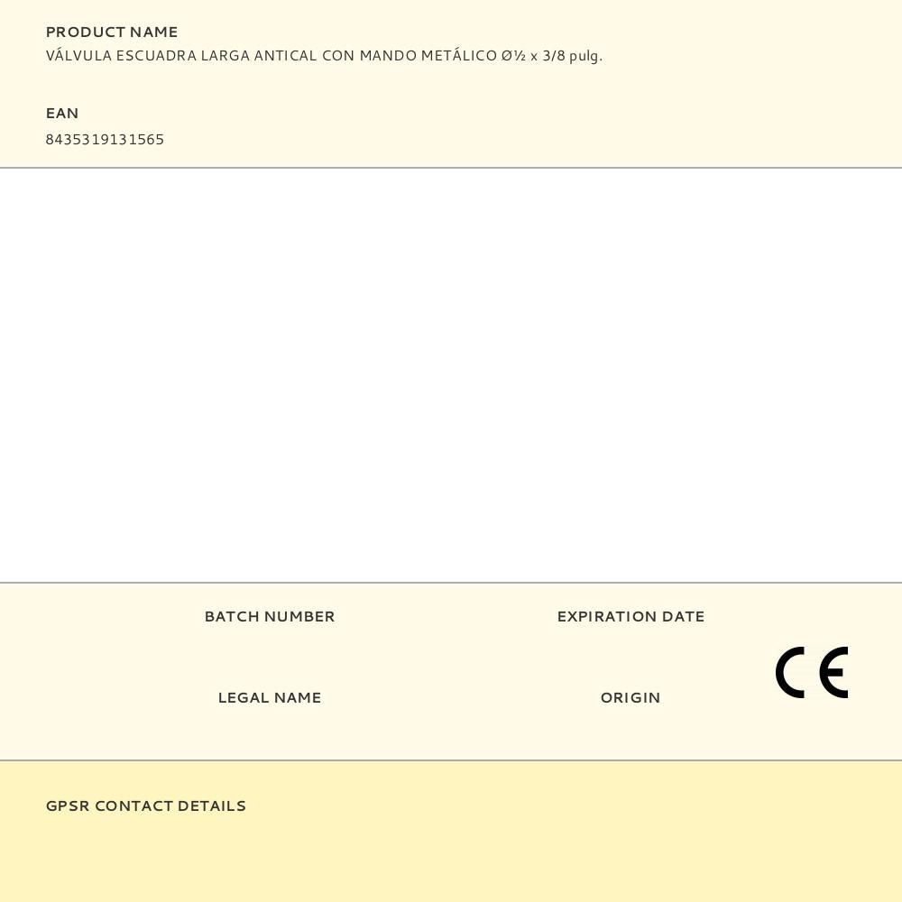 VÁLVULA ESCUADRA LARGA ANTICAL CON MANDO METÁLICO ؽ x 3/8 pulg gallery 1