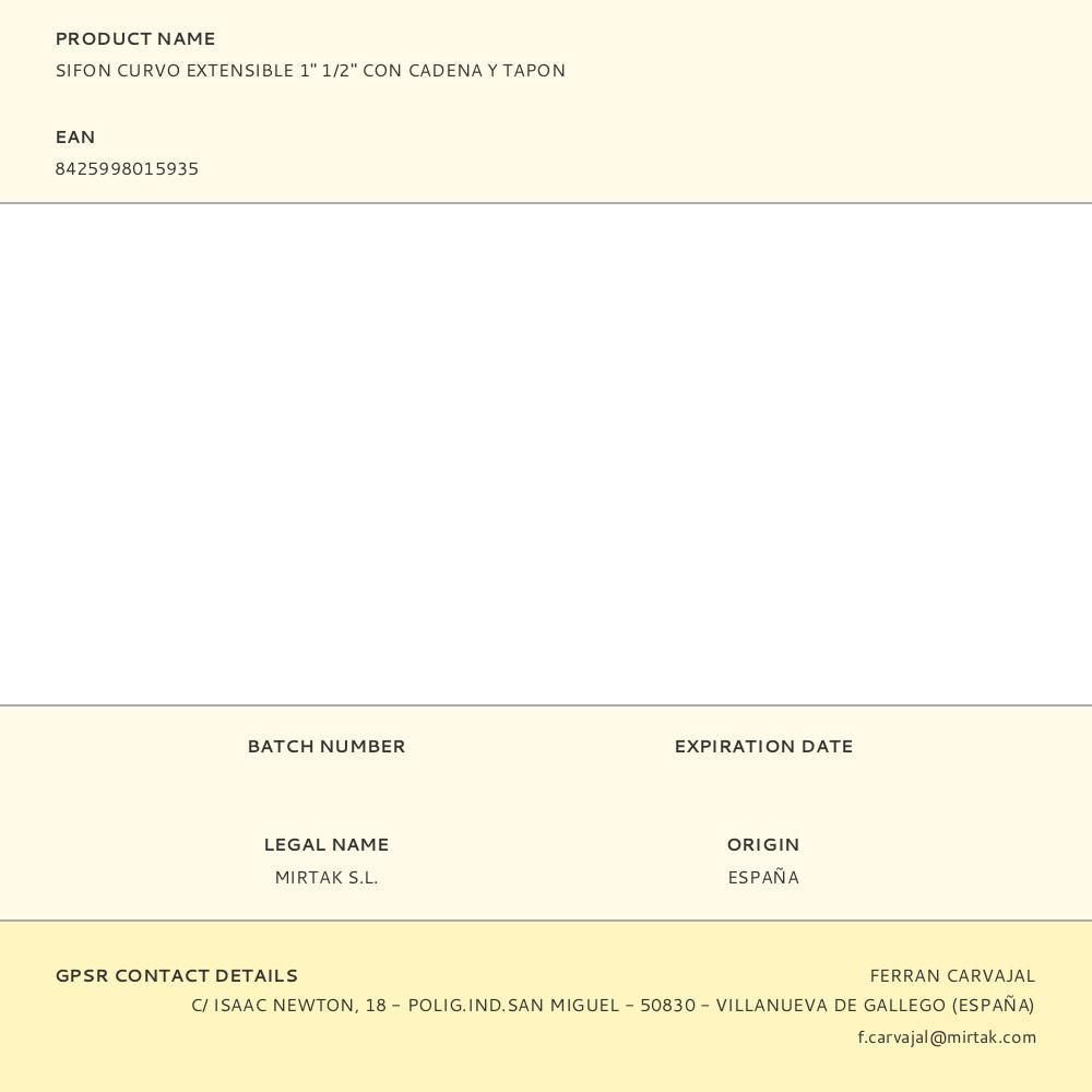 SIFON CURVO EXTENSIBLE 1" 1/2" CON CADENA Y TAPON gallery 1