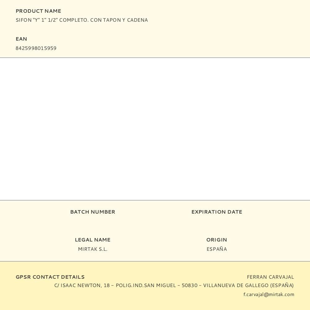 SIFON "Y" 1" 1/2" COMPLETO. CON TAPON Y CADENA gallery 1