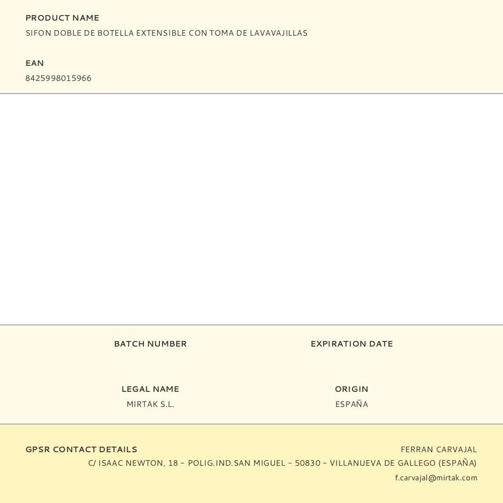 SIFON DOBLE DE BOTELLA EXTENSIBLE CON TOMA DE LAVAVAJILLAS gallery 1