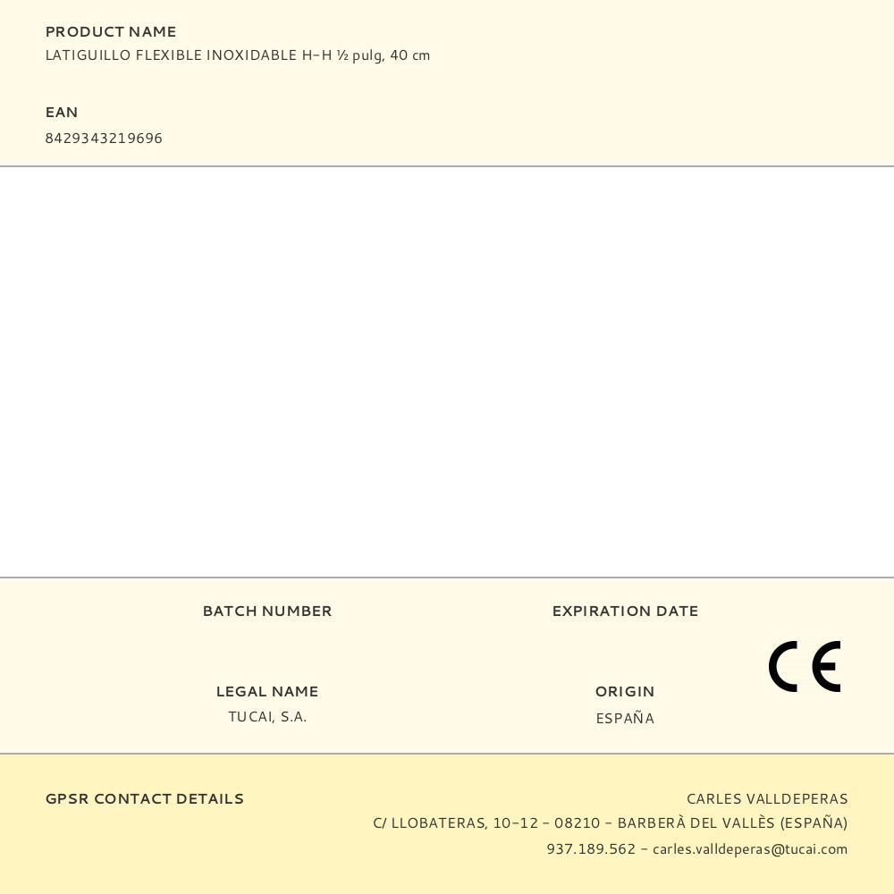 LATIGUILLO FLEXIBLE INOXIDABLE H-H ½ pulg, 40 cm gallery 0