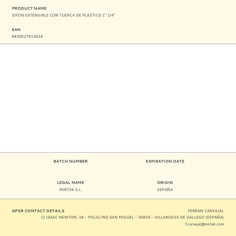 SIFON EXTENSIBLE CON TUERCA DE PLASTICO 1" 1/4 gallery 0