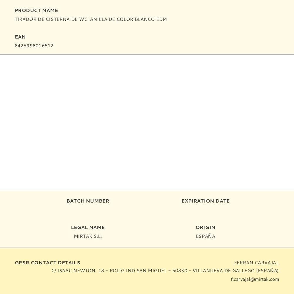 TIRADOR DE CISTERNA DE WC. ANILLA DE COLOR BLANCO EDM gallery 0