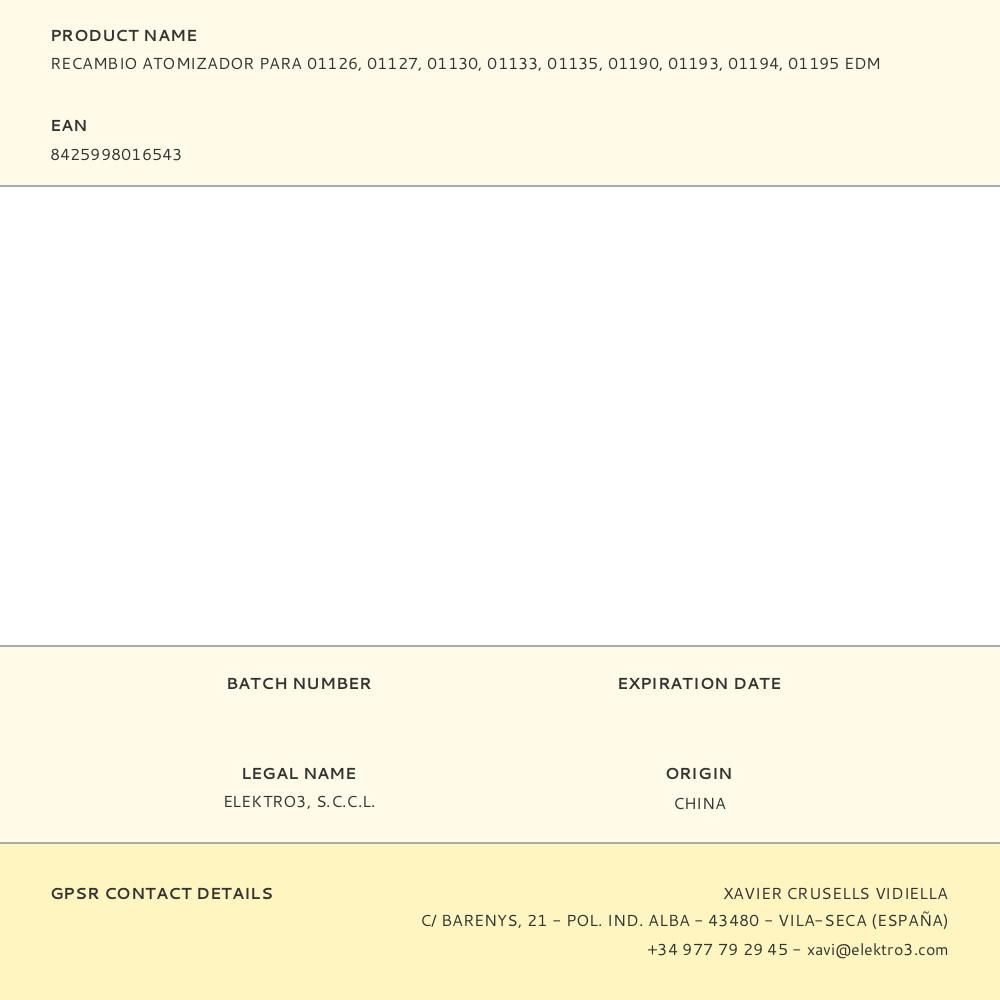 RECAMBIO ATOMIZADOR PARA 01126, 01127, 01130, 01133, 01135, 01190, 01193, 01194, 01195 EDM gallery 0