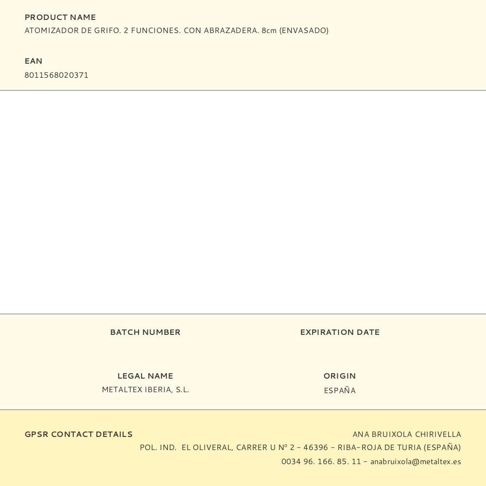 ATOMIZADOR DE GRIFO. 2 FUNCIONES. CON ABRAZADERA. 8cm (ENVASADO) gallery 0