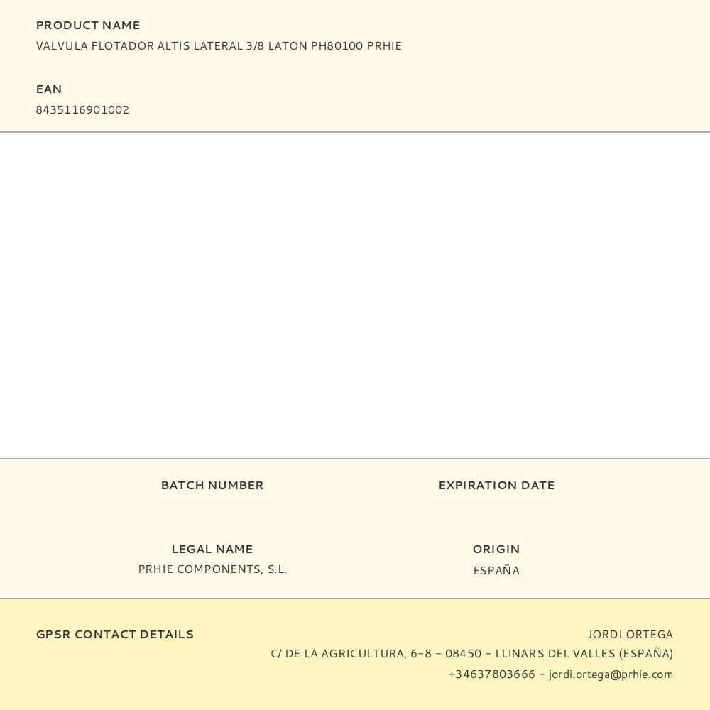 VALVULA FLOTADOR ALTIS LATERAL 3/8 LATON PH80100 PRHIE gallery 0