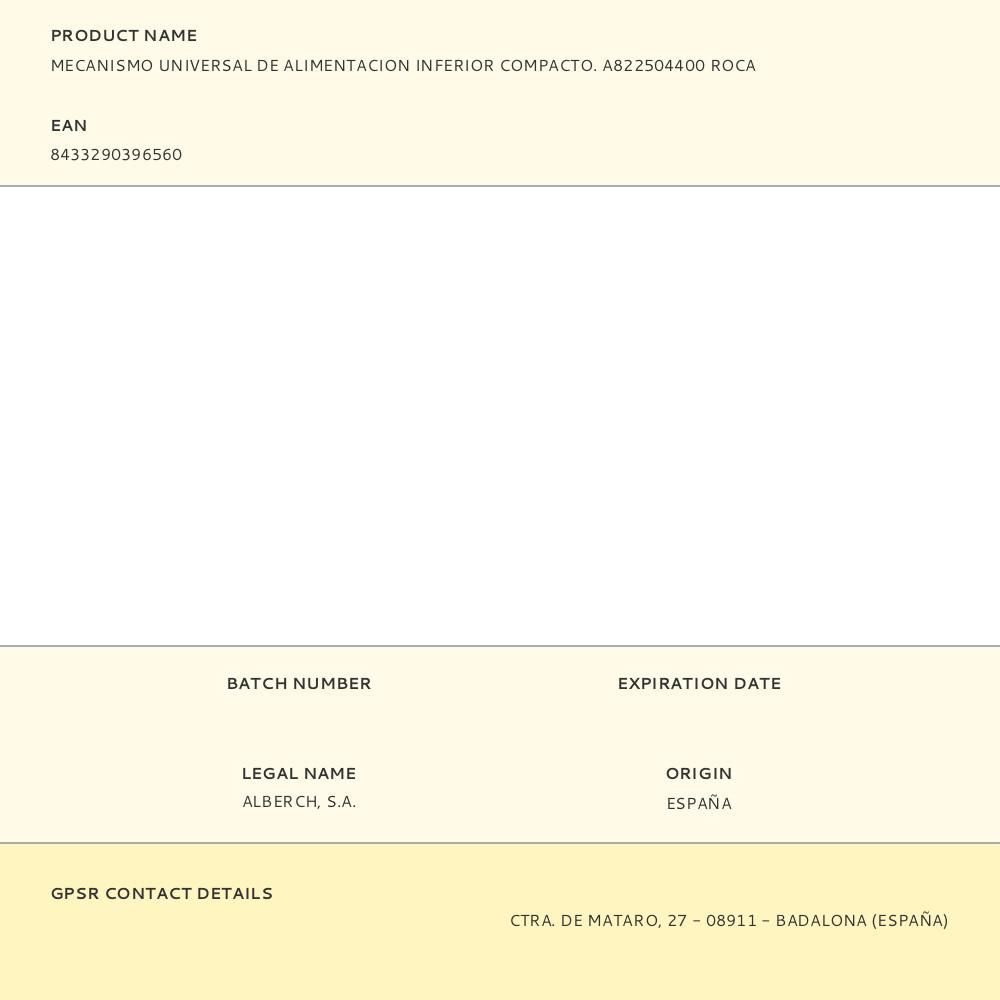 MECANISMO UNIVERSAL DE ALIMENTACION INFERIOR COMPACTO. A822504400 ROCA gallery 0