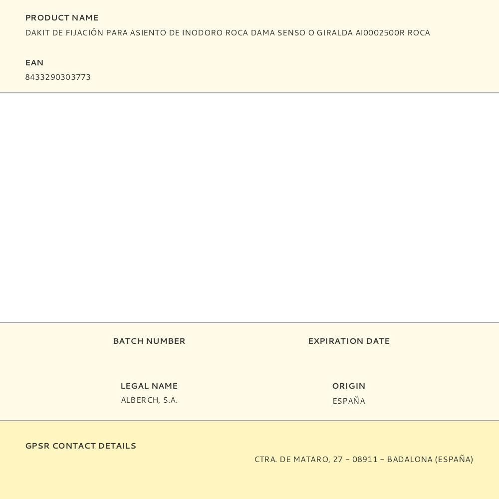 DAKIT DE FIJACIÓN PARA ASIENTO DE INODORO ROCA DAMA SENSO O GIRALDA AI0002500R ROCA gallery 0