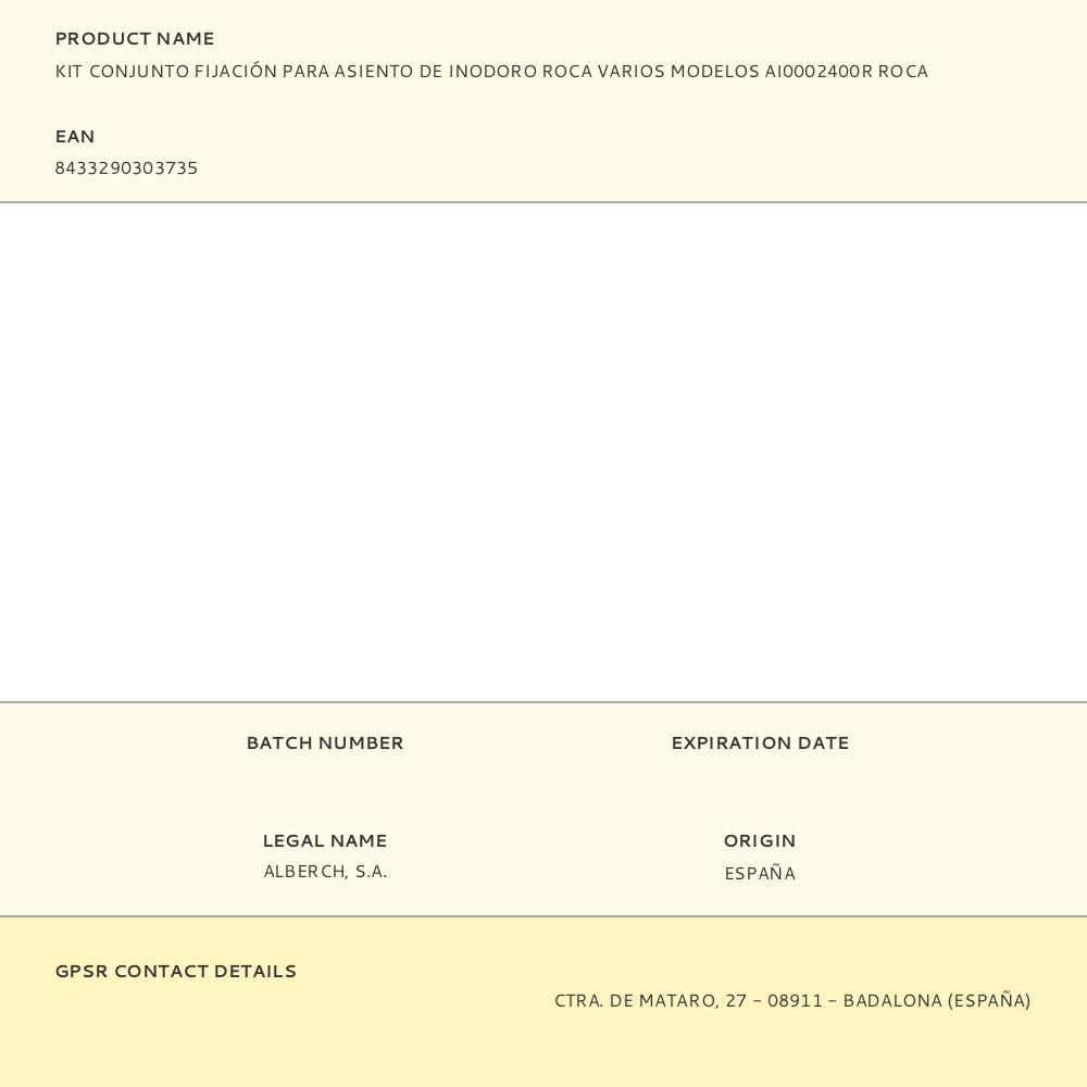 KIT CONJUNTO FIJACIÓN PARA ASIENTO DE INODORO ROCA VARIOS MODELOS AI0002400R ROCA gallery 0