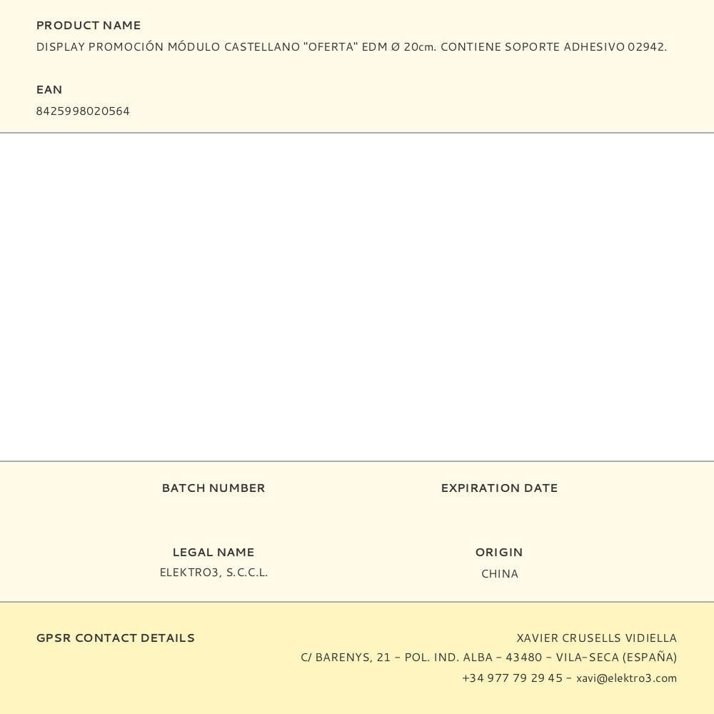 DISPLAY PROMOCIÓN MÓDULO CASTELLANO "OFERTA" EDM Ø 20cm. CONTIENE SOPORTE ADHESIVO 02942. gallery 1