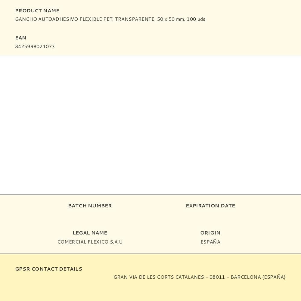 GANCHO AUTOADHESIVO FLEXIBLE PET, TRANSPARENTE, 50 x 50 mm, 100 uds gallery 2