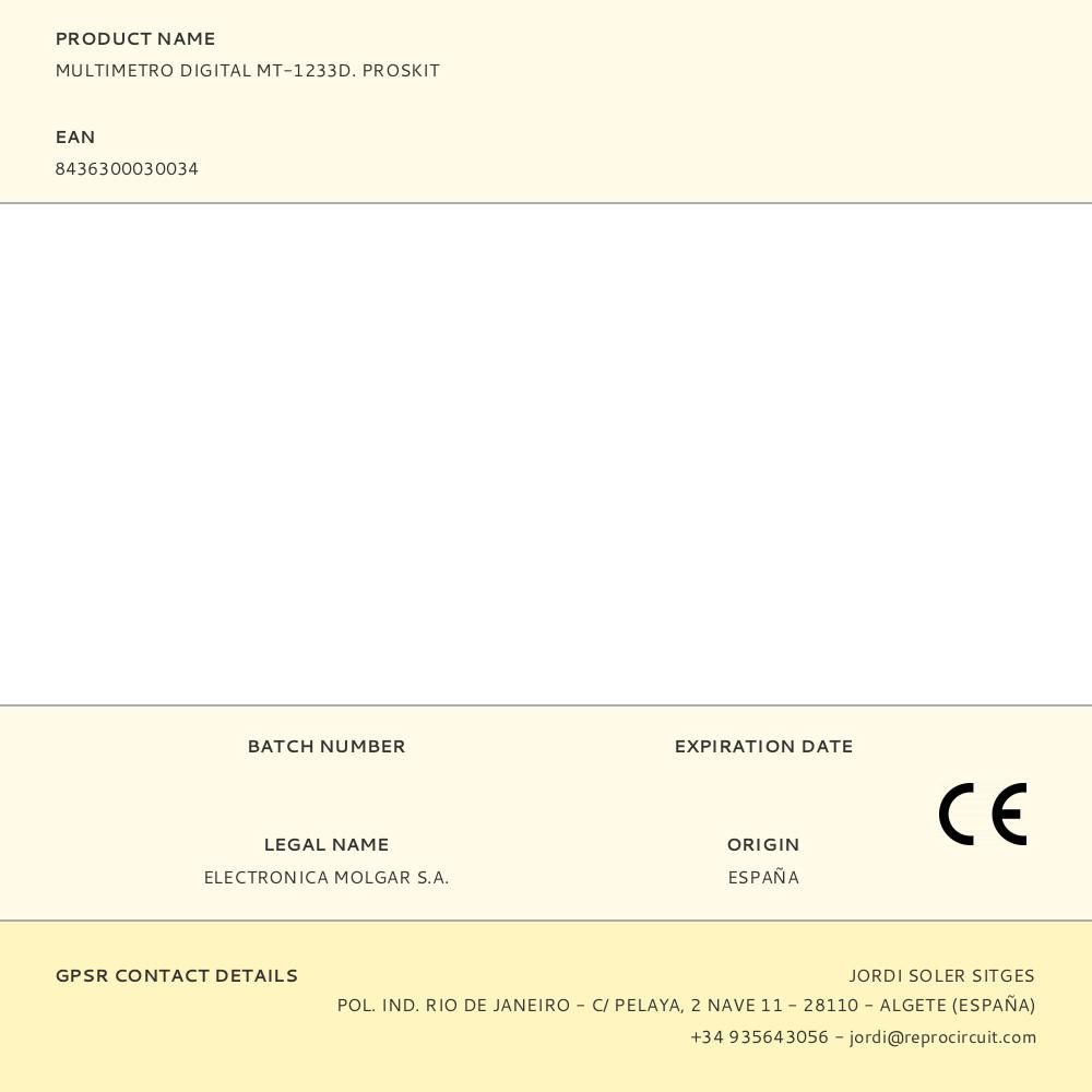 MULTIMETRO DIGITAL MT-1233D. PROSKIT gallery 0