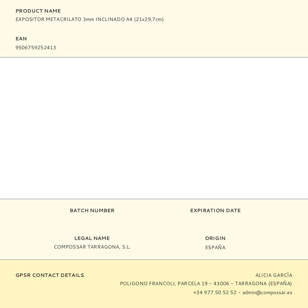 EXPOSITOR METACRILATO 3mm INCLINADO A4 (21x29,7cm) gallery 1