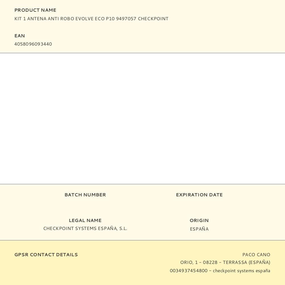 KIT 1 ANTENA ANTI ROBO EVOLVE ECO P10 9497057 CHECKPOINT gallery 3