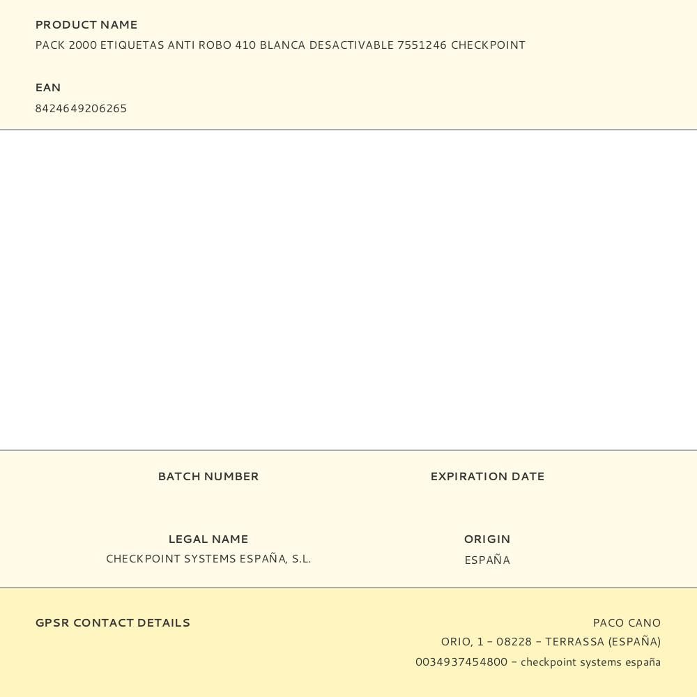 PACK 2000 ETIQUETAS ANTI ROBO 410 BLANCA DESACTIVABLE 7551246 CHECKPOINT gallery 2