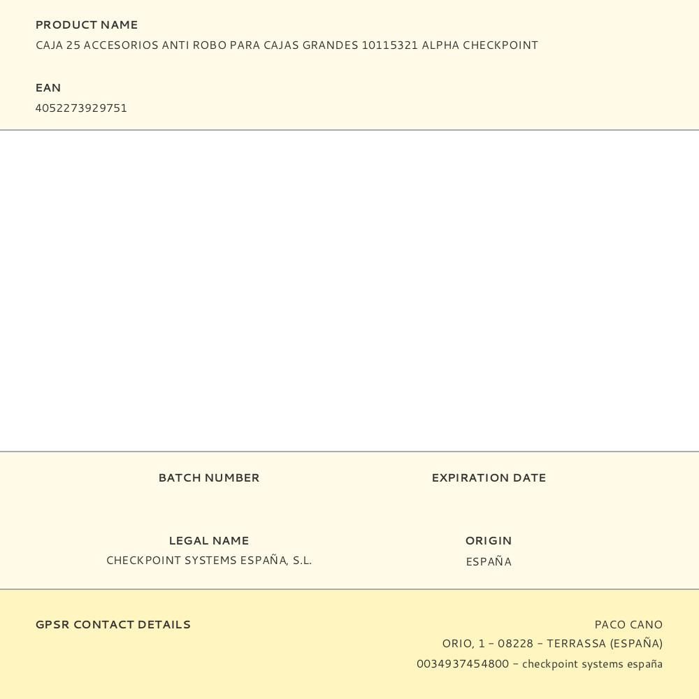 CAJA 25 ACCESORIOS ANTI ROBO PARA CAJAS GRANDES 10115321 ALPHA CHECKPOINT gallery 1