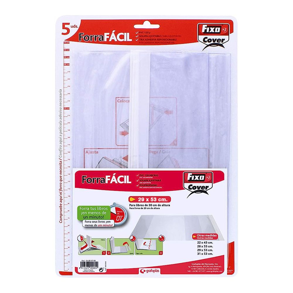 FORROS PARA LIBROS AJUSTABLES DE PVC TRANSPARENTES 290 x 530 mm, 5 uds