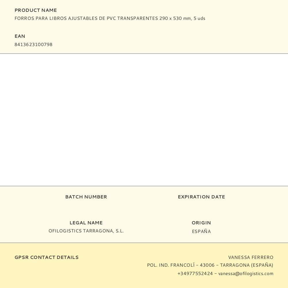 FORROS PARA LIBROS AJUSTABLES DE PVC TRANSPARENTES 290 x 530 mm, 5 uds gallery 2