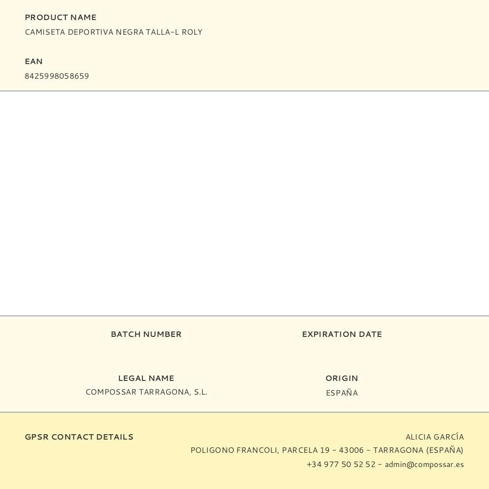 CAMISETA DEPORTIVA NEGRA TALLA-L ROLY gallery 1