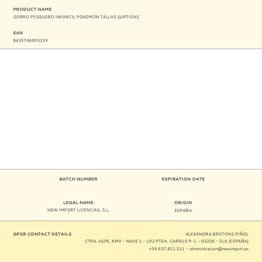 GORRO PESQUERO INFANTIL POKEMON TALLAS SURTIDAS gallery 0