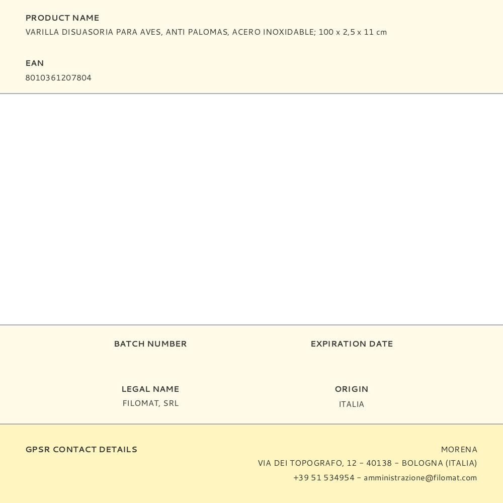 VARILLA DISUASORIA PARA AVES, ANTI PALOMAS, ACERO INOXIDABLE - 100 x 2,5 x 11 cm gallery 1