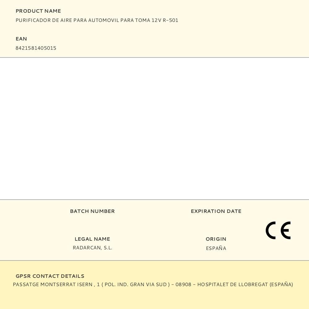 PURIFICADOR DE AIRE PARA AUTOMOVIL PARA TOMA 12V R-501 gallery 1