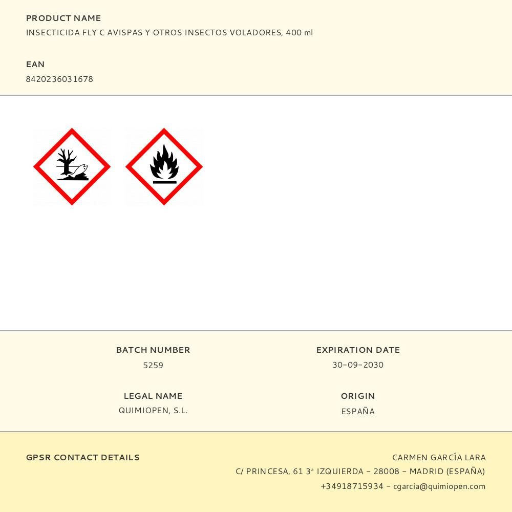 INSECTICIDA FLY C AVISPAS Y OTROS INSECTOS VOLADORES 400 ml gallery 0