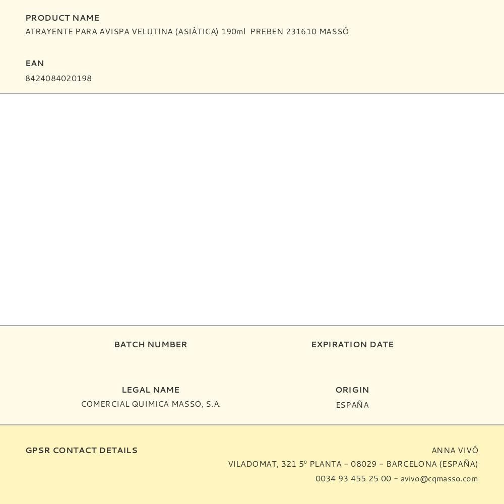 ATRAYENTE PARA AVISPA VELUTINA (ASIÁTICA) 190 ml gallery 0