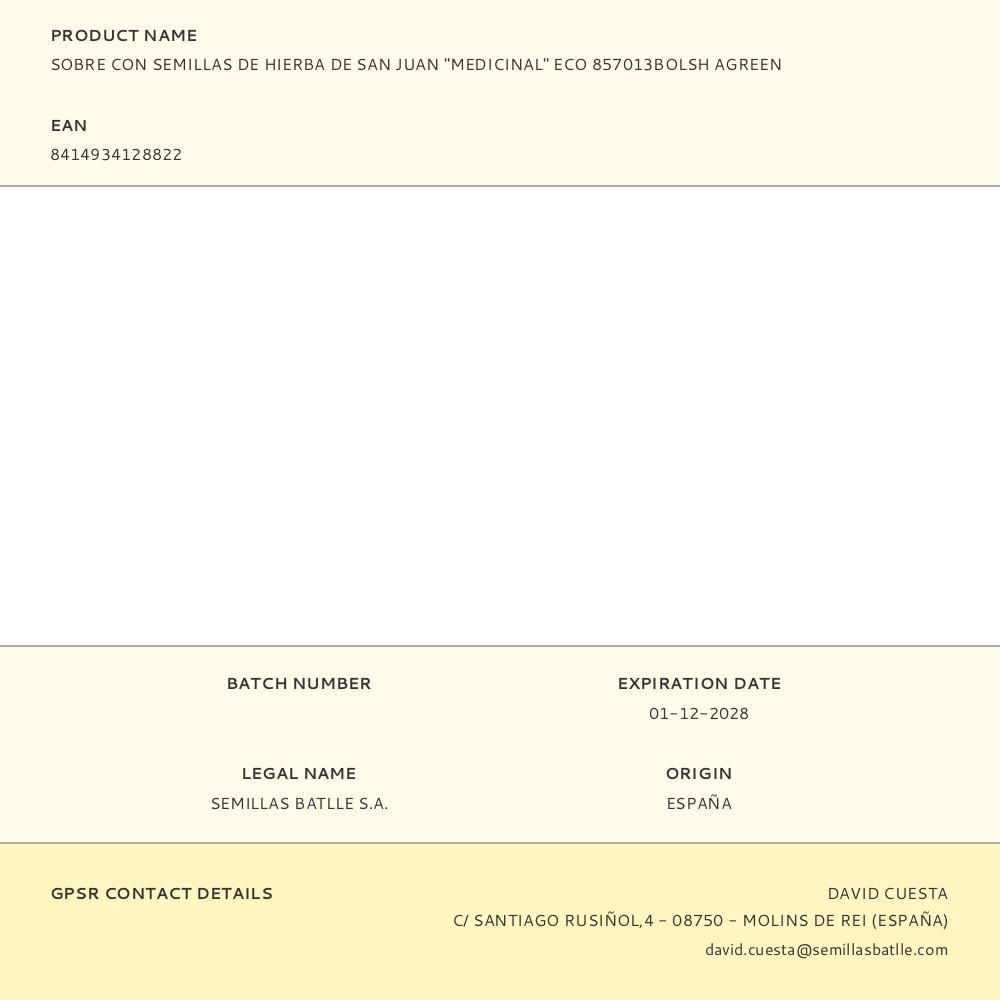 SOBRE CON SEMILLAS DE HIERBA DE SAN JUAN "MEDICINAL" ECO 857013BOLSH AGREEN gallery 0