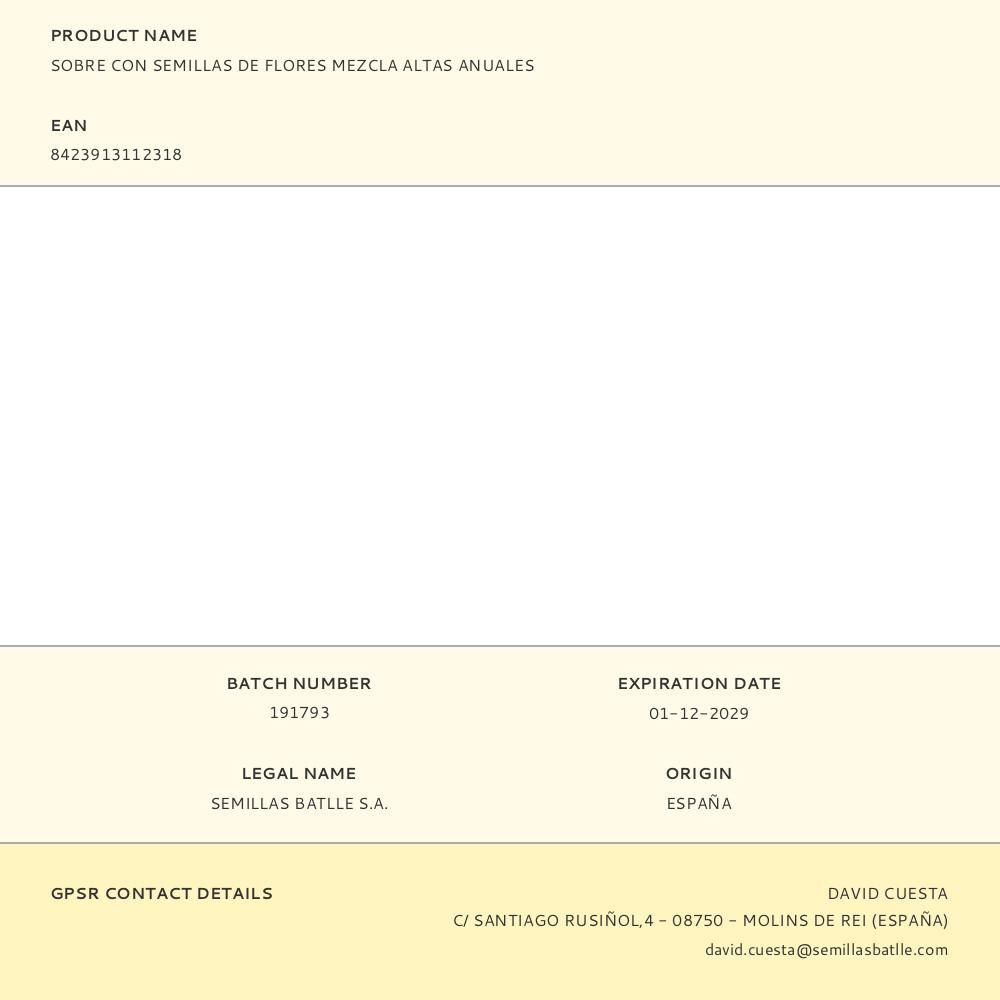 SOBRE CON SEMILLAS DE FLORES MEZCLA ALTAS ANUALES gallery 0