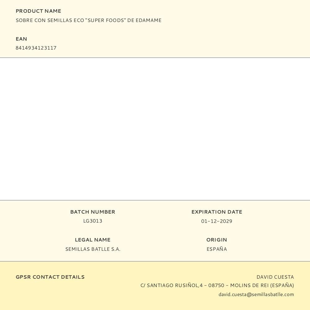 SOBRE CON SEMILLAS ECO "SUPER FOODS" DE EDAMAME gallery 0