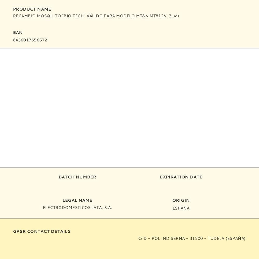 RECAMBIO MOSQUITO "BIO TECH" VÁLIDO PARA MODELO MT8 y MT812V, 3 uds gallery 0