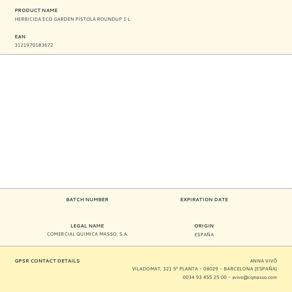 HERBICIDA ECO GARDEN PISTOLA ROUNDUP 1 L gallery 0