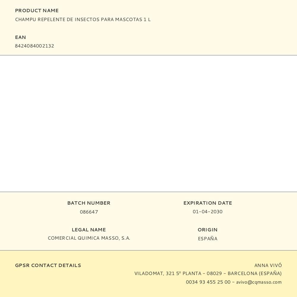 CHAMPÚ PARA MASCOTAS REPELENTE DE INSECTOS 1 L gallery 0