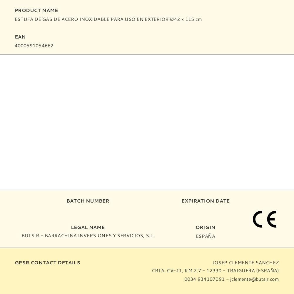 ESTUFA DE GAS DE ACERO INOXIDABLE PARA USO EN EXTERIOR Ø42 x 115 cm gallery 6